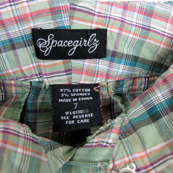 Spacegirlz Green Plaid Cotton Low-Rise Shorts Sz 7 - Picture 8 of 8